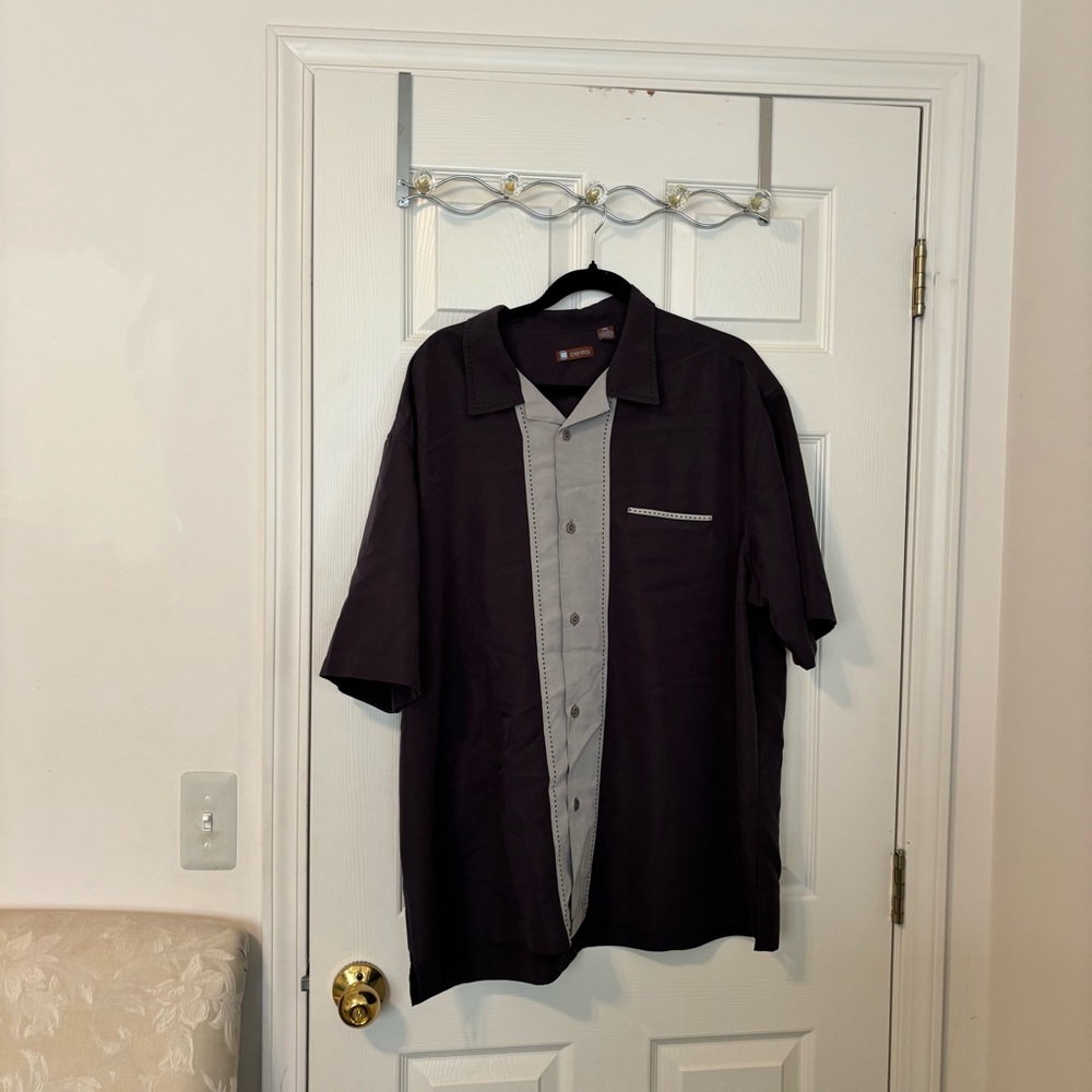 Entro Two-Tone Collared Shirt in Purple and Cream